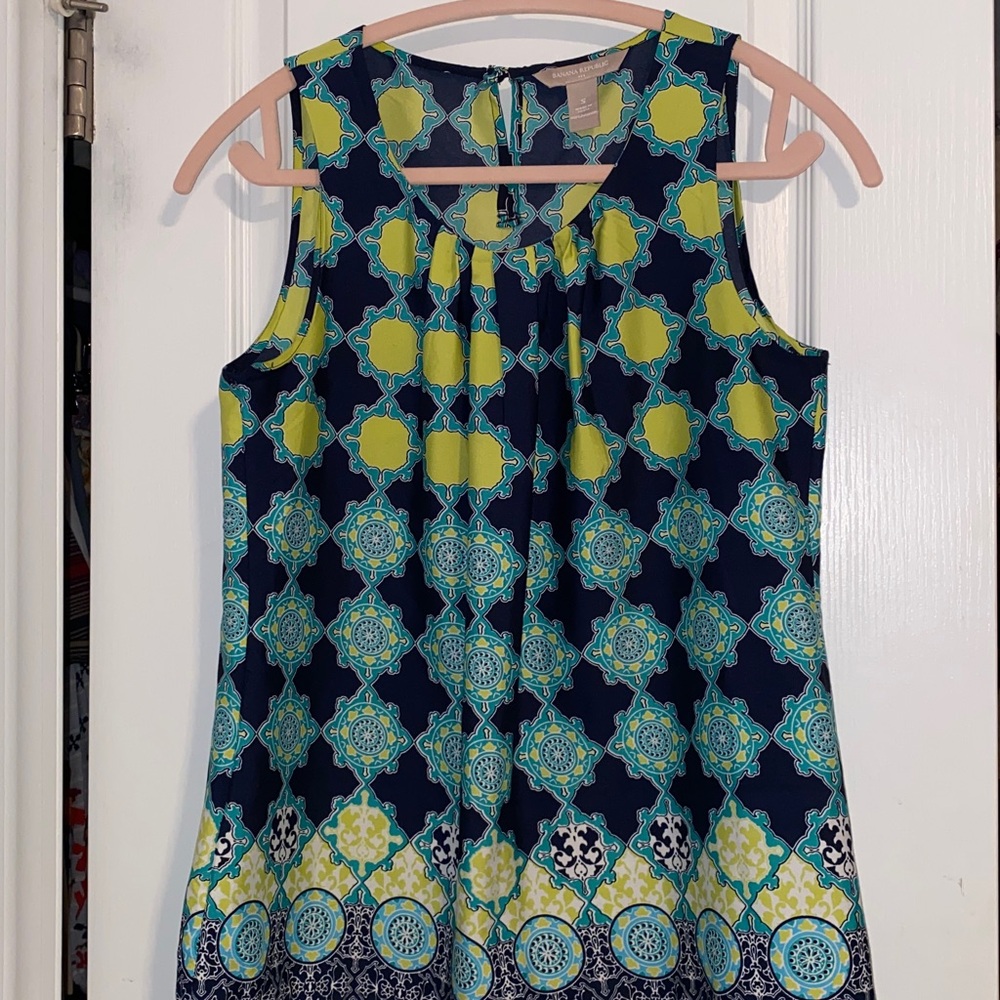 Banana Republic Navy Blue Pleated Sleeveless Top